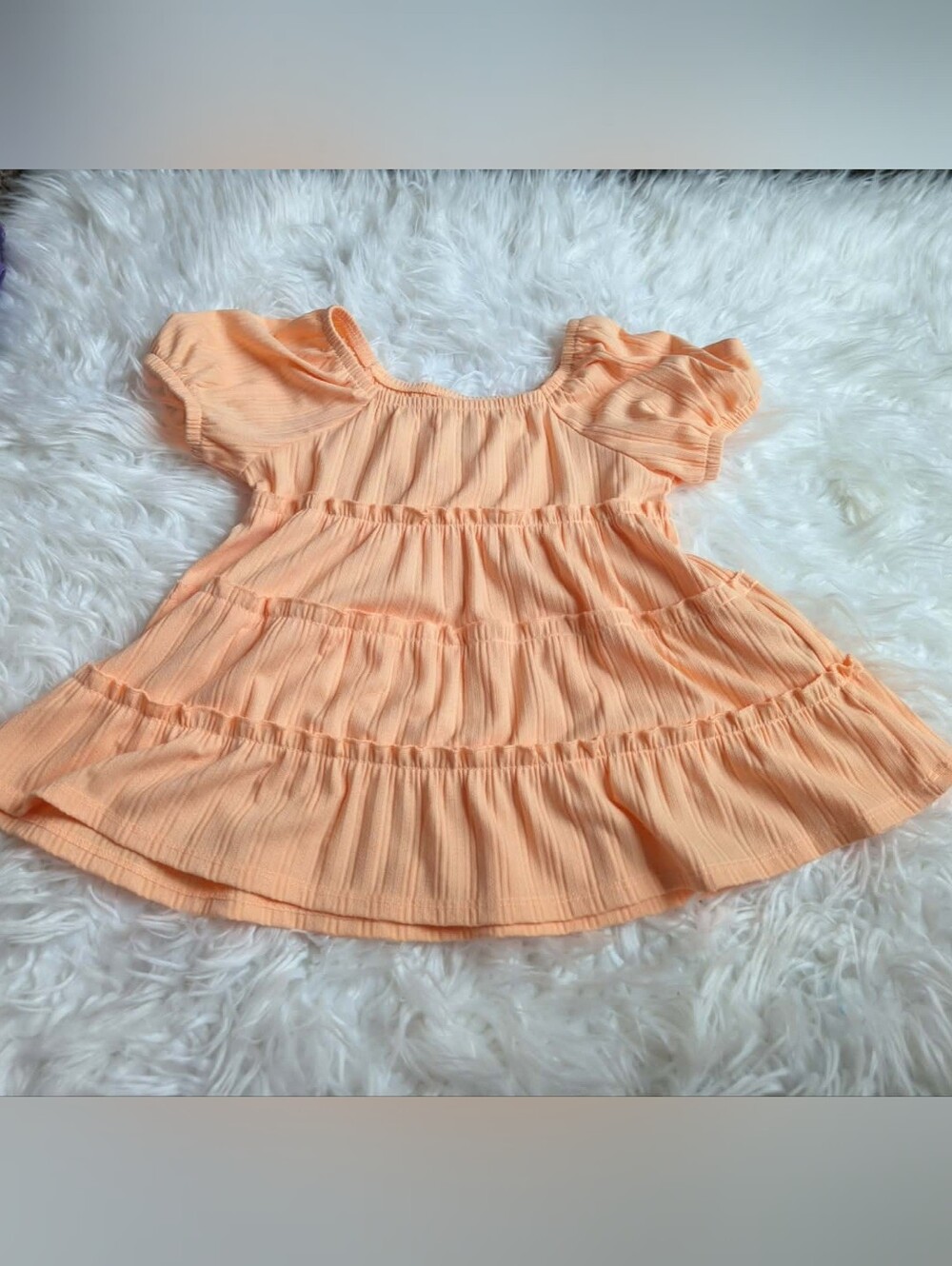 Like New Girls Flowy wonder nation Peach Tiered Puff Sleeve Top